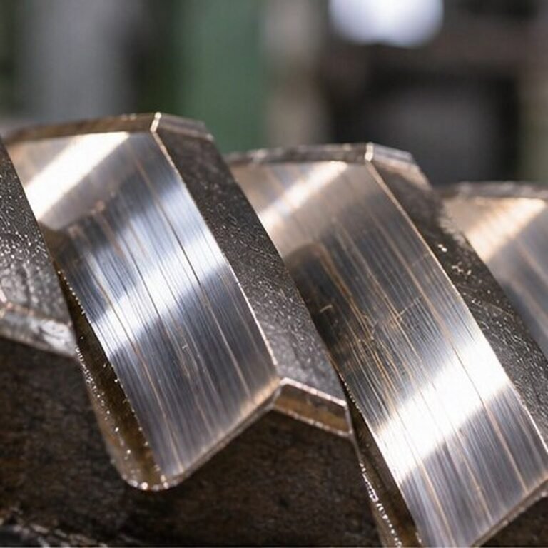 Close up of ground gear teeth showing fine grinding lines on mirror-finished flanks against dark case hardened roots